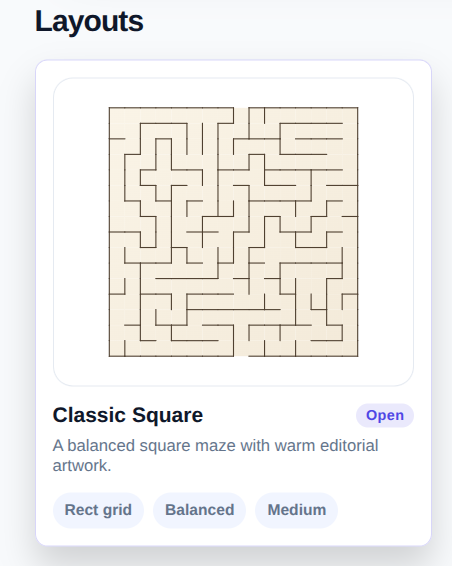 Classic Square layout card in Maze Creator