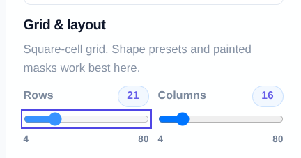 Rows and Columns sliders in Maze Creator