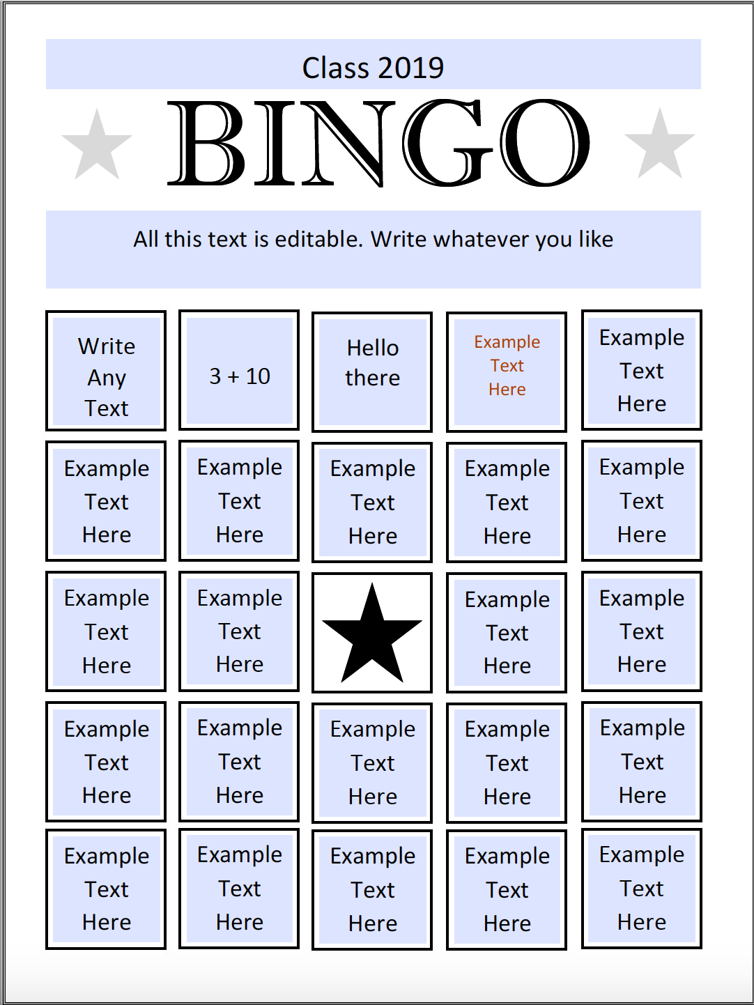 Bingo Preview with filled in answers
